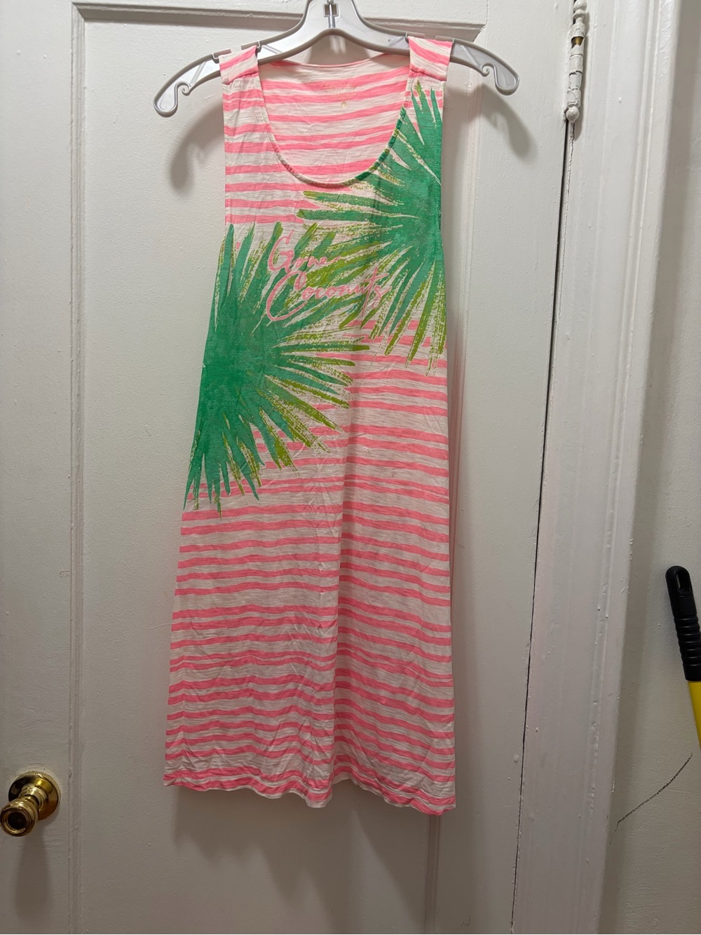 Lilly Pulitzer Pink Stripe Tank Coverup with Green Palm Print